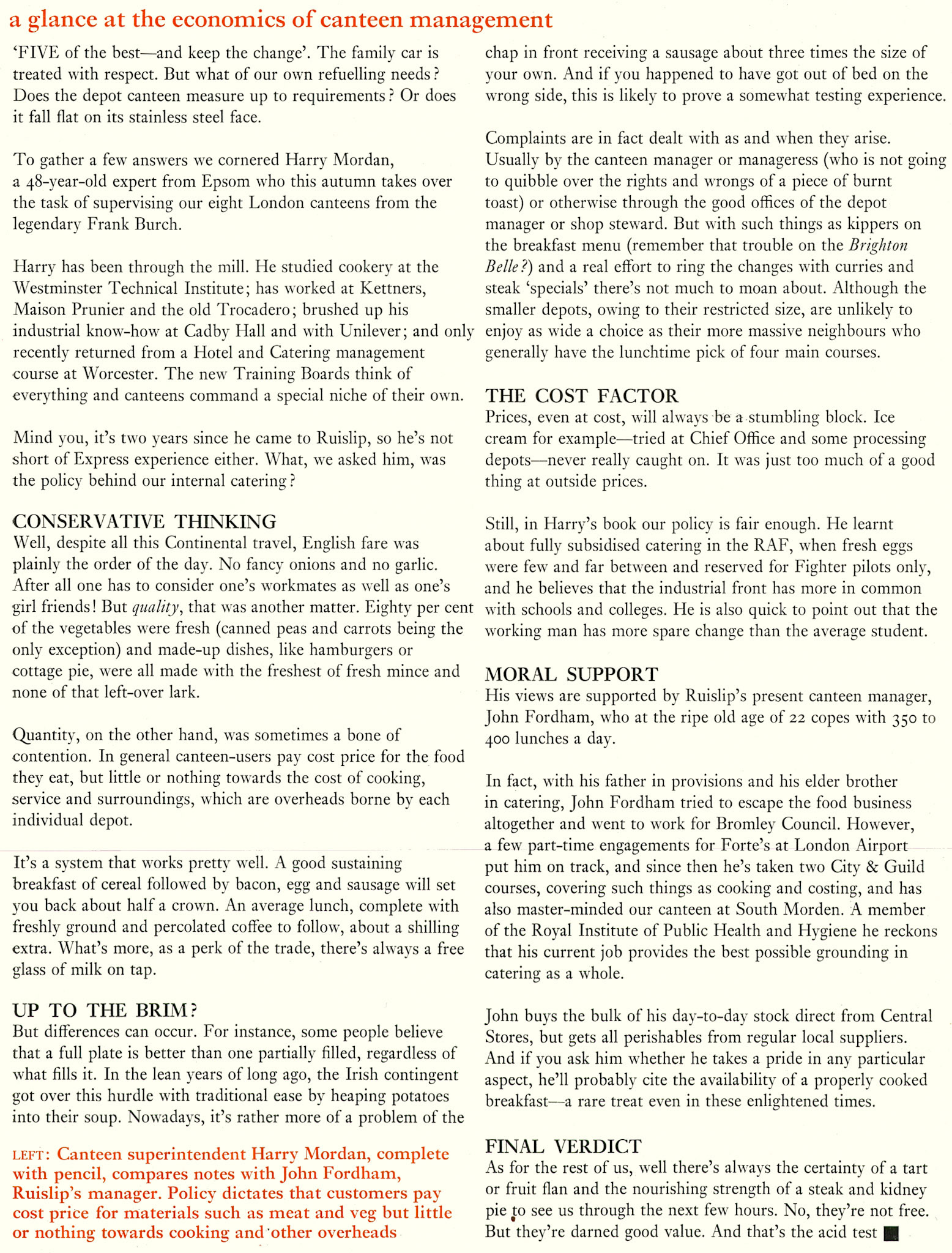 1970 Harry Mordan takes over as Canteen Superintendant from Frank Burch. (Express News Autumn)