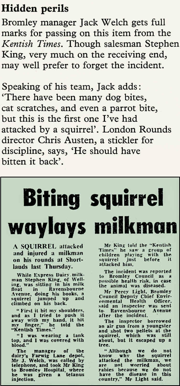 1975 Welling salesman Stephen King attacked by a squirrel. (Express News Christmas)