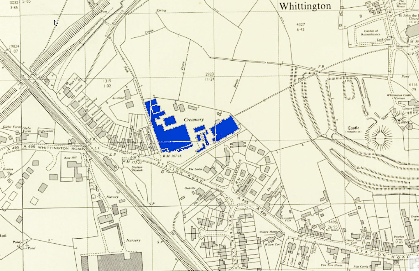 1974 Whittington Creamery location from 1:1250 OS map. (Courtesy National Library of Scotland)