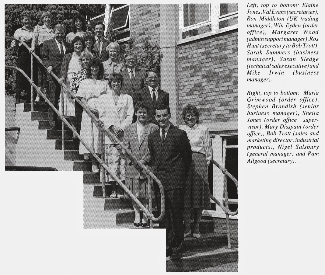 1990 Express Foods Ingredients staff, led by Nigel Salsbury, on the steps at South Ruislip