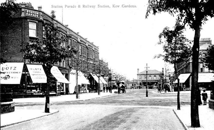 1903 Clarke's expanded to open a shop at 7 Station Parade, Kew Gardens. Hornby opened a rival shop at number 16! Caroline Blomfield comments "16 Station Parade is now Pether's the butcher. The present owner of Pether's has been told that they used to keep their horse and cart for deliveries behind the shop. There was also an Express Dairy in North Road in 1960. By 1920, 7 Station Parade was Hornby &amp; Clarke Ltd., a large local dairy, with shops all over south and west London." Michael Jackson remembers "deliveries of milk from Hornby and Clarke using the old hand pushed cart. I cannot imagine it was pushed each day from Richmond, so I imagine it was stocked up from a local point before the round was started. They kept their cows on Petersham Meadows from 1870 until 1935, when the farm was taken over by Express Dairy. By the mid-60s 7 Station Parade itself was an Express Dairy. After a spell as Hobson's Bakery, it is now Starbucks."  (Courtesy Twickenham Park Residents Association)