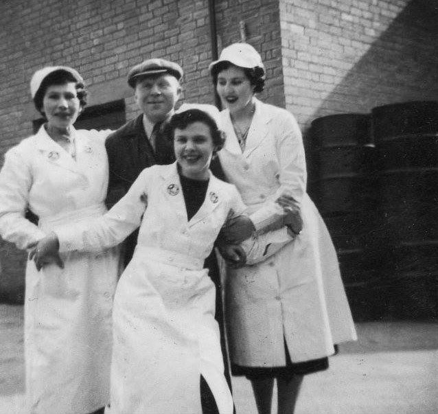 1955 Minsterley. Charlotte Chalinor, Bill Gregg, Margaret Pugh and Joyce Matthews. Norman Waters comments "It was the day the Archers came to visit" (Courtesy Monica Corfield, Pontesbury past and present FB Group)