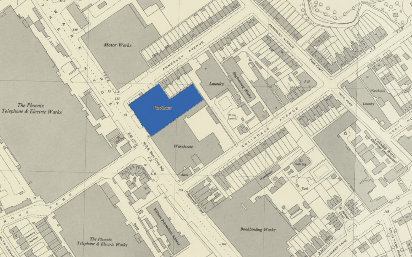 1955 Colindale-location at Junction of Annesley Avenue and Edgware Road, near  Colindale Avenue (Courtesy National Library of Scotland)