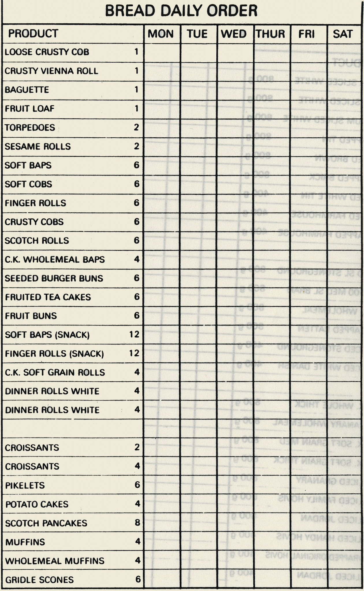 1980's? Daily Order form - Bread #2(Courtesy Michael Aldread)