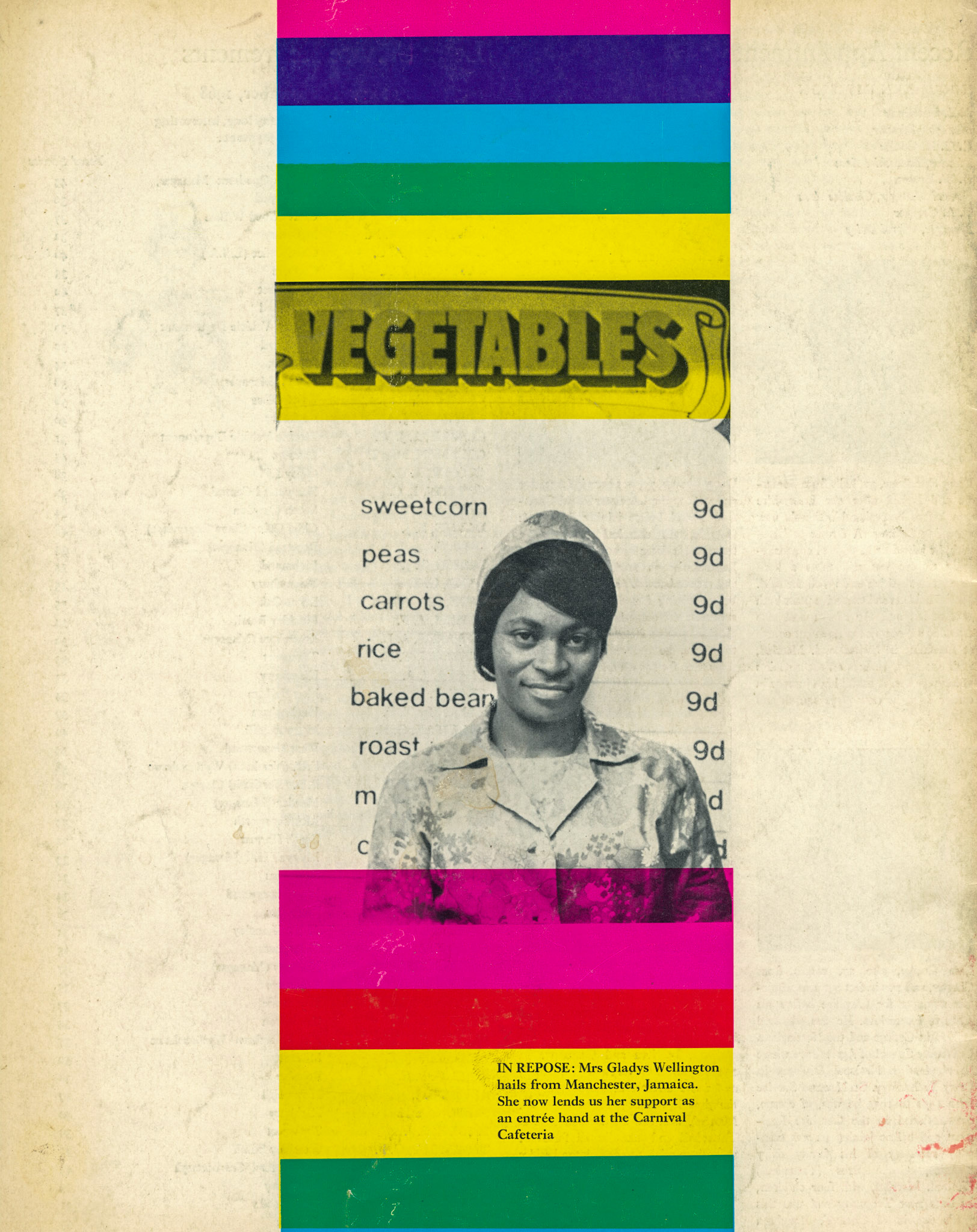 1968 Mrs Gladys Wellington from Manchester, Jamaica as an entree hand at the Carnival Cafeteria, Horseferry Road