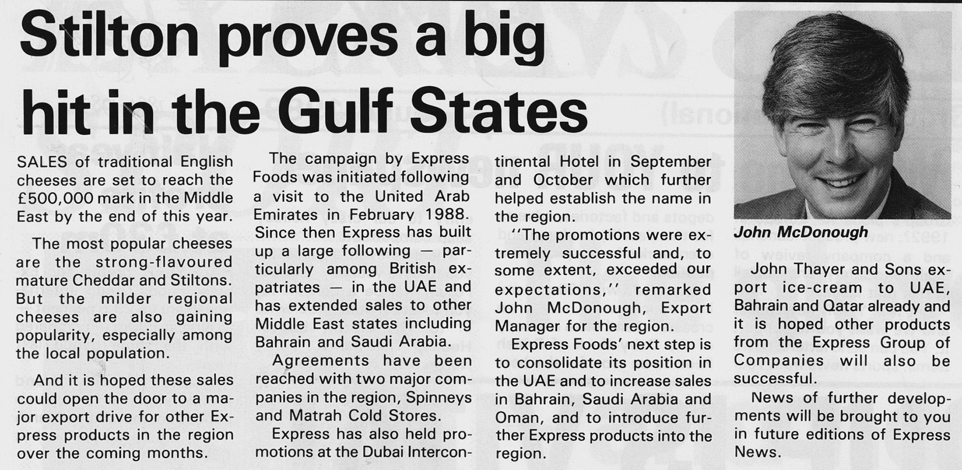 1989 Export success in the Gulf States - Express Foods News (Courtesy Beryl Purslove)