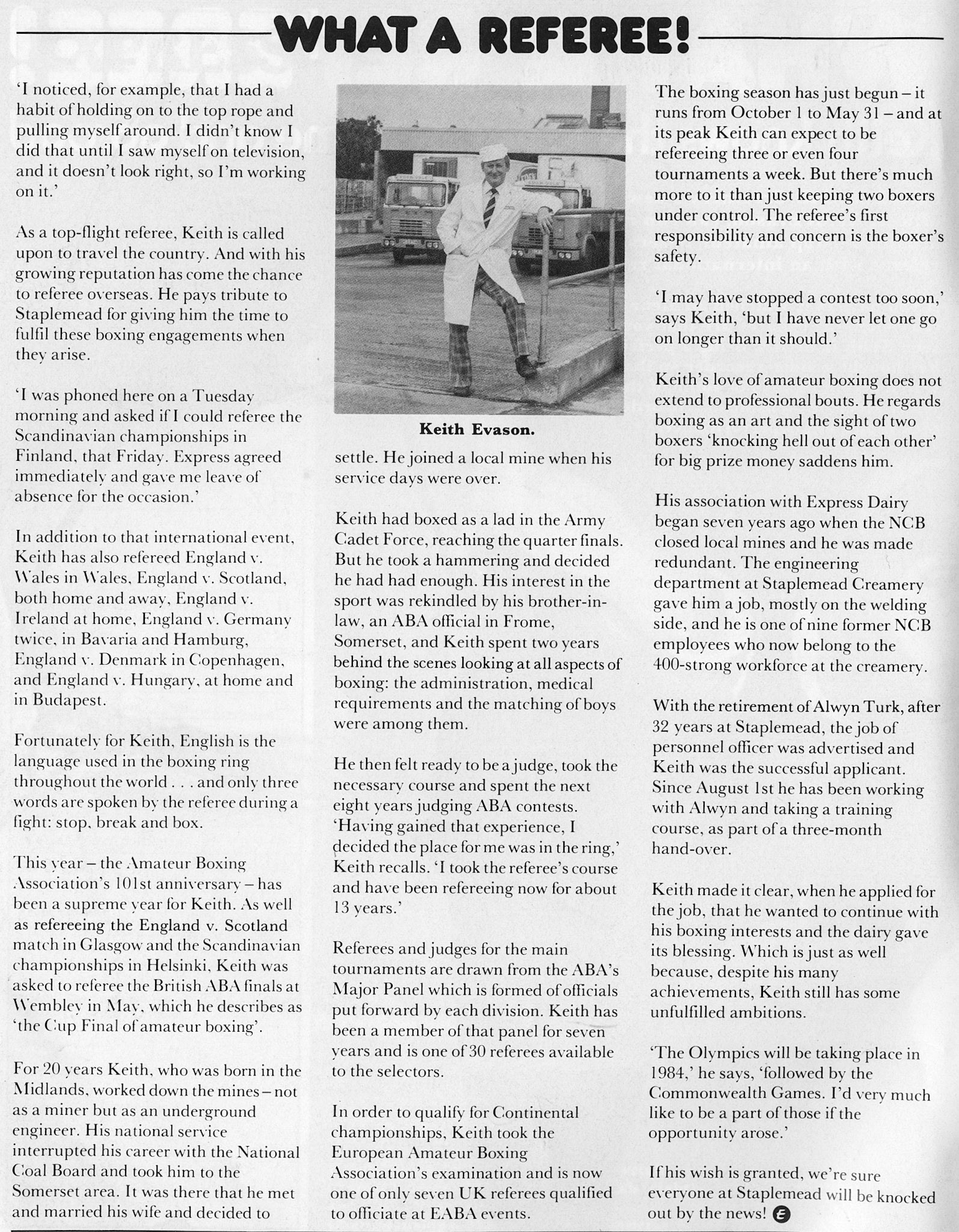 1981 Staplemead's Keith Evason is personnel officer and amateur boxing referee