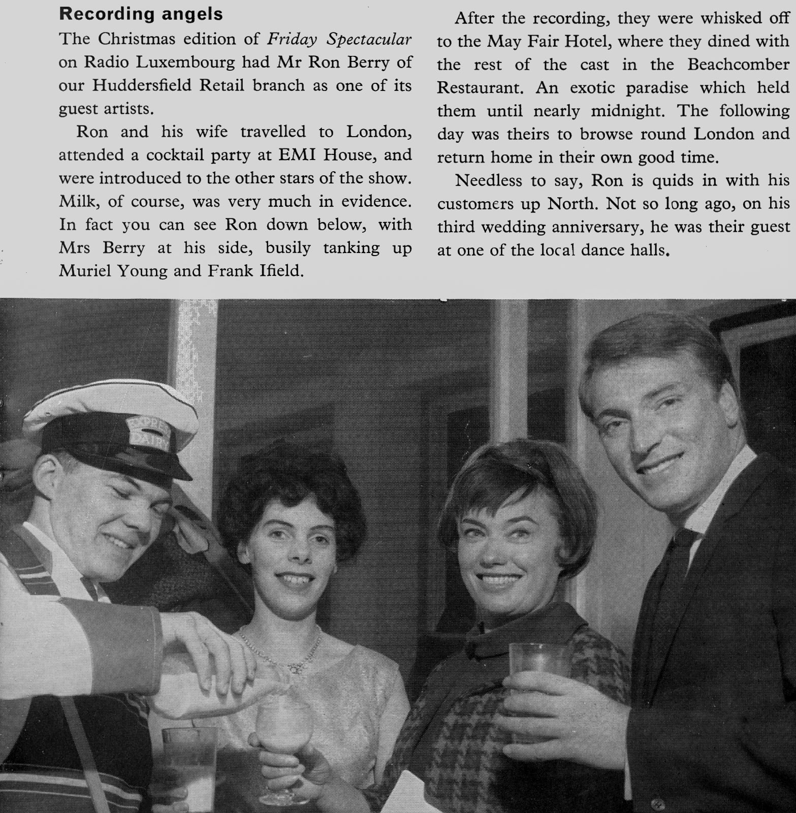 1965 Huddersfield milkman Rob Berry and his wife attended Radio Luxembourg's 'Friday Spectacular' show.  (April Express News)