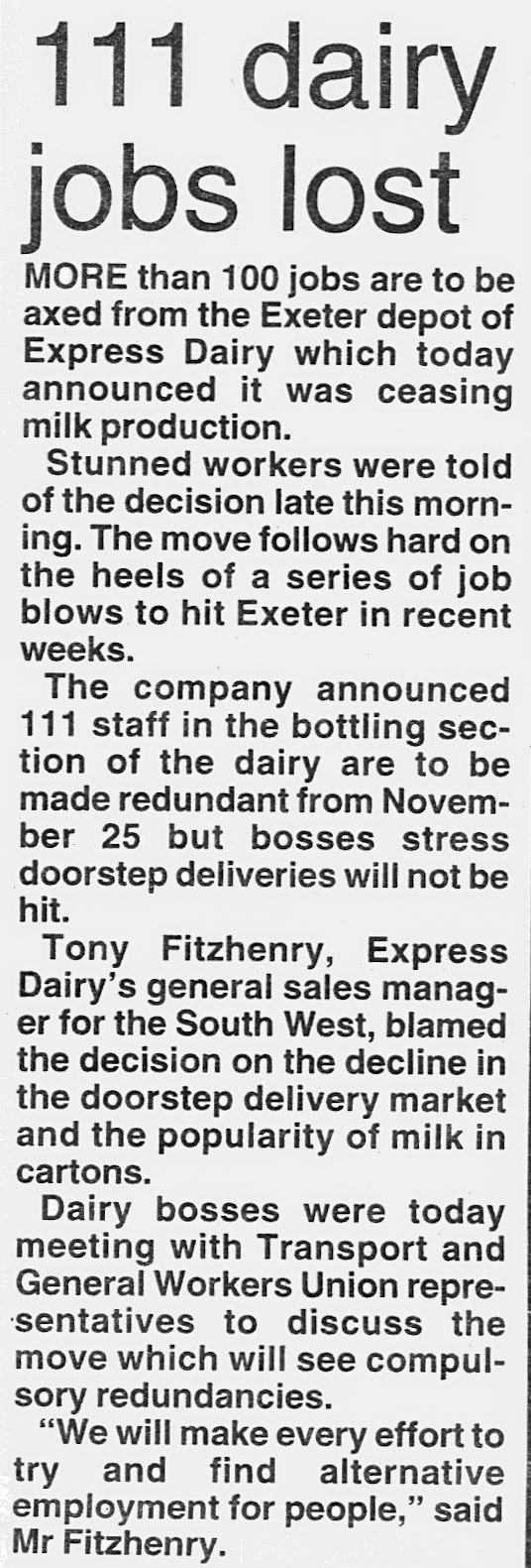 1994 Closure Notice in the local press. (Courtesy Phillip Budd)