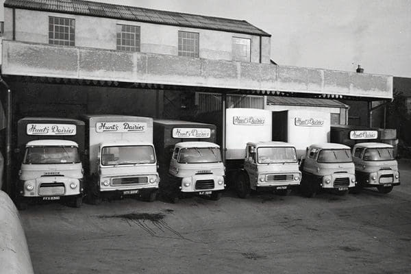 1962 lineup of trucks at Sherborne. (Courtesy www.huntsfoods.co.uk)