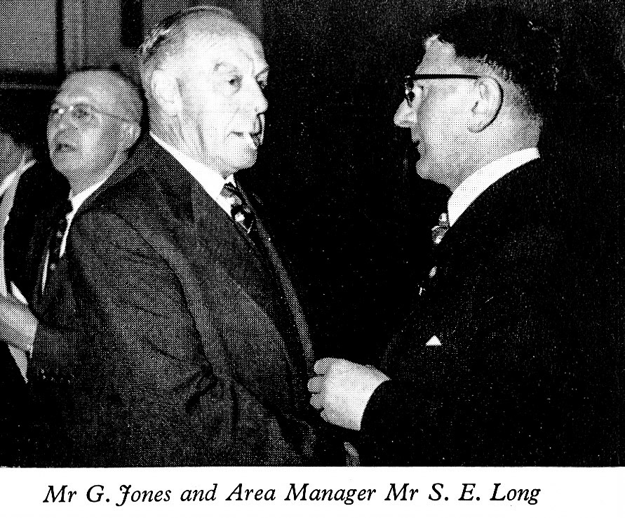 1961 Long Service Dinner at The Connaught Rooms, WC2-Mr G. Jones and Mr S.E. 'Stan' Long (Area Manager). (LSA Annual Review)