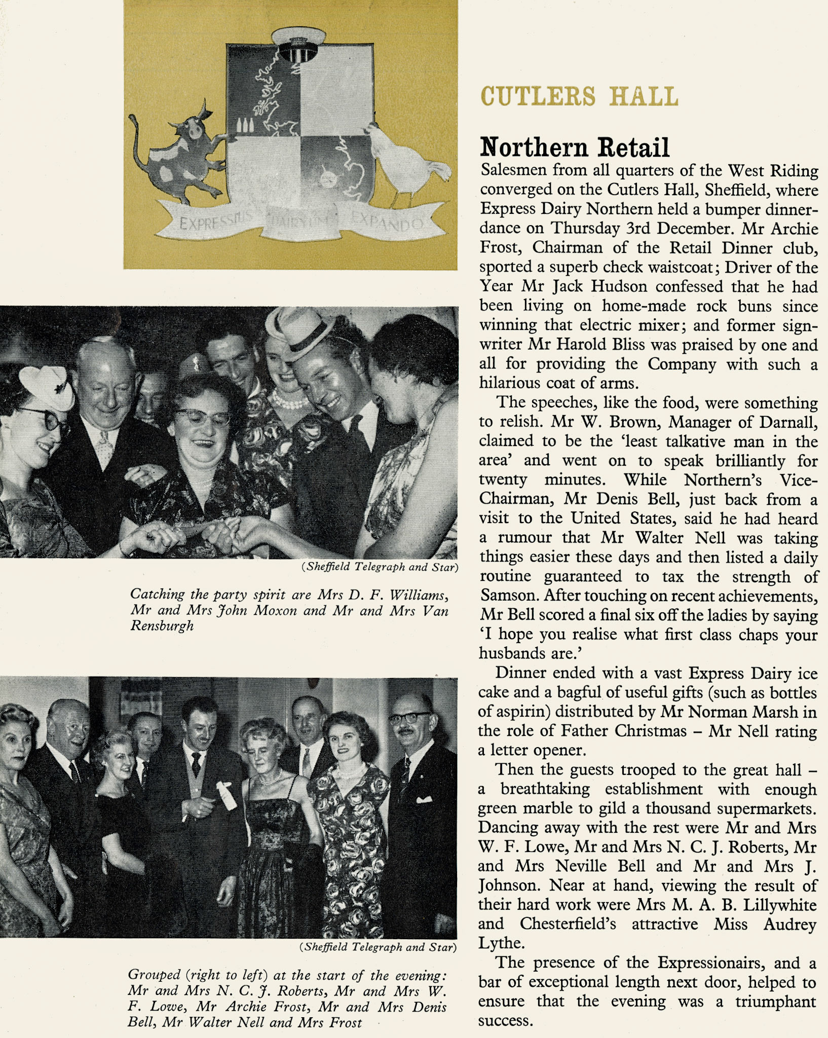 1960 Northern Region Dinner at the Cutlers Hall, Sheffield.  (Express News Spring)
