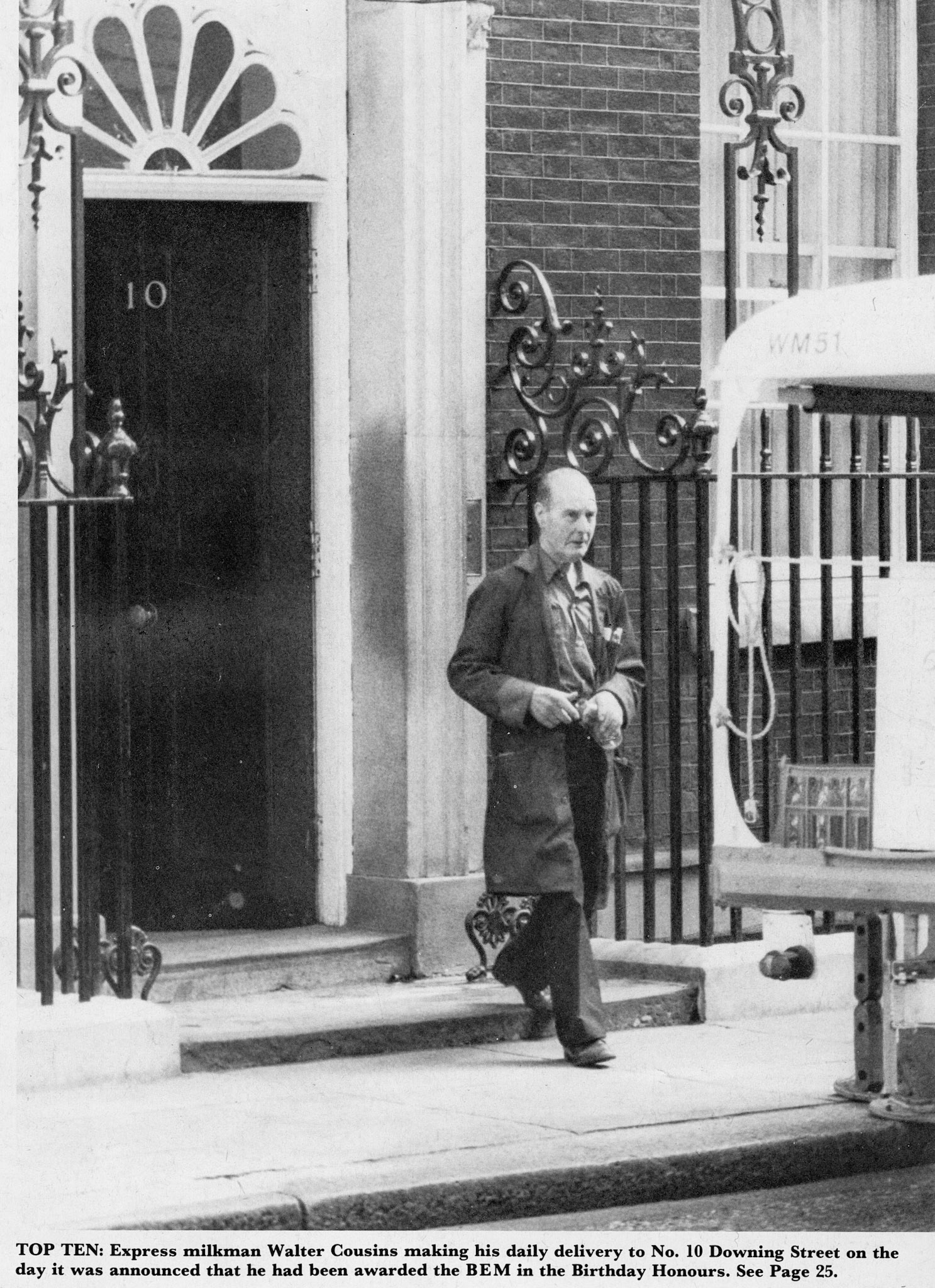 1980 Walter Cousins making his daily delivery to No 10 Downing Street on the day it was announced that he was awarded the BEM in the Birthday Honours