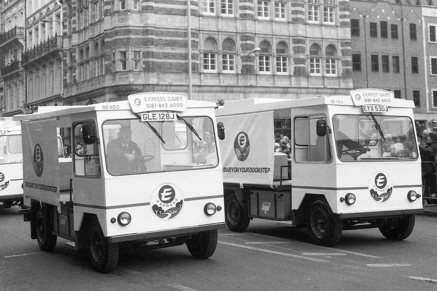 1980's Lord Mayor's Show, City of London, with Reg: Q501 FLE, Fleeet WM 76. Michael Aldread driving the truck. Eamonn Fay adds "All floats were from Bloomsbury, and Lorries from Nine Elms. There were about 10 milkman dragging an inflatable giant bottle of milk around the City, it must have been 100ft long!" (Courtesy Michael Aldread)