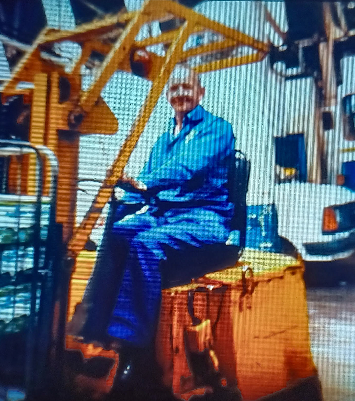 1980s? Cricklewood-Alan Gosling on forklift. Carol Tully explains "My dad worked at Cricklewood with my granddad Bill Hickman-they were there for years..." (Courtesy Carol Tully)