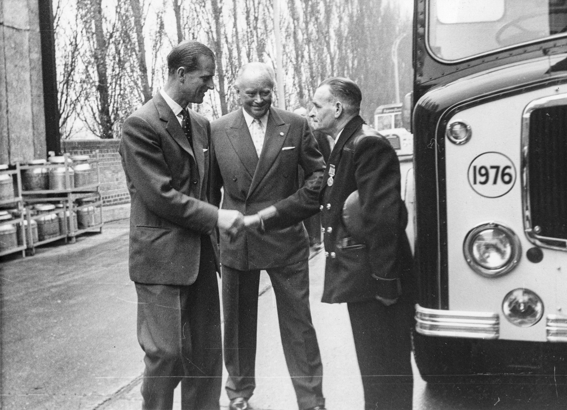 1957 South Morden-Duke of Edinburgh's visit on November 12-driver Charles Denney being presented to the Duke. (Courtesy Paul Luke)