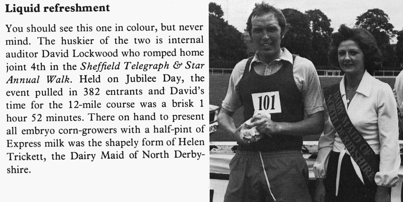 1977 Sheffield Internal Auditor David Lockwood with Helen Trickett, North Derbyshire Dairymaid. Bill Conquest comments "Helen was a Rowsley girl". (Express News Autumn)