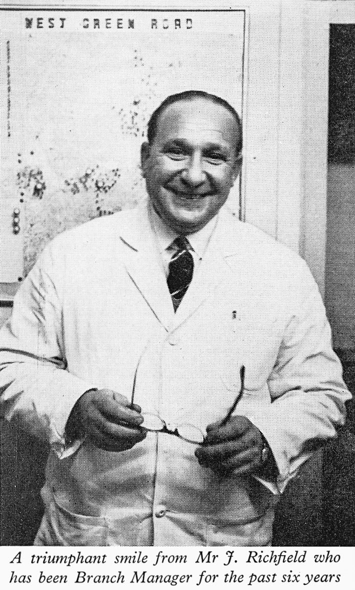 1961 West Green Road, Tottenham-Branch Manager Joe Richfield. (Express News Spring 1961)