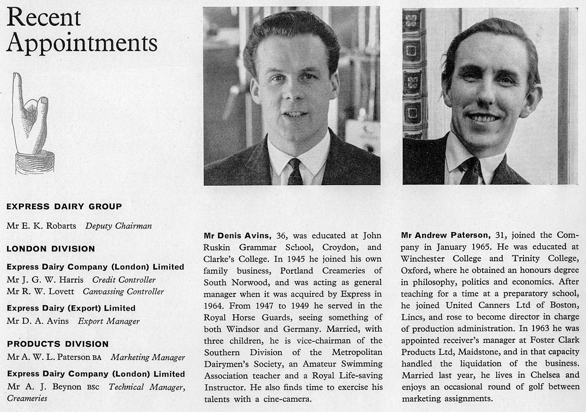 1966 DENIS AVINS and ANDREW PATERSON appointed