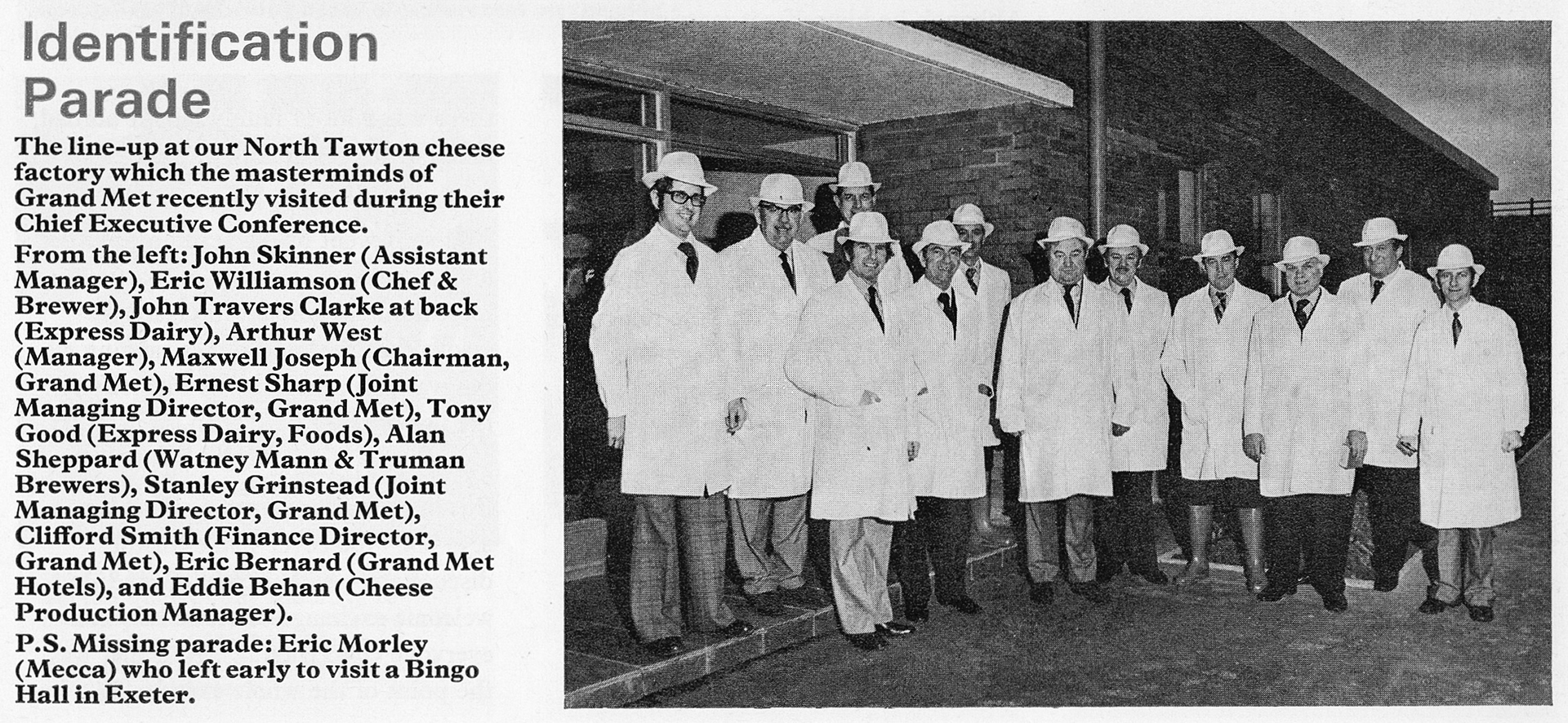 1976 JOHN TRAVERS CLARKE, MAXWELL JOSEPH, ERNEST SHARP, TONY GOOD, ALAN SHEPPARD, STANLEY GRINSTEAD, CLIFFORD SMITH, ERIC BERNARD (VIP visit to North Tawton)