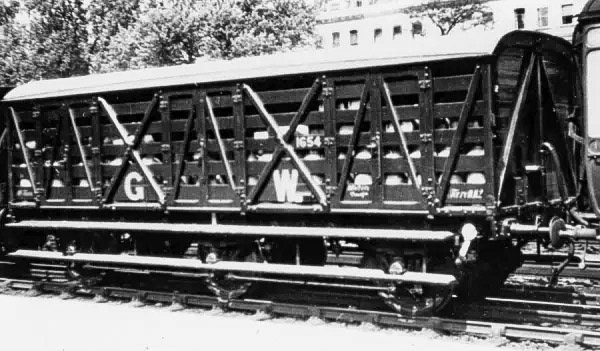 1890's? Six Wheeled Siphon, low roof milk van, No. 1654, built to diagram O4. (Courtesy STEAM - Museum of the Great Western Railway)