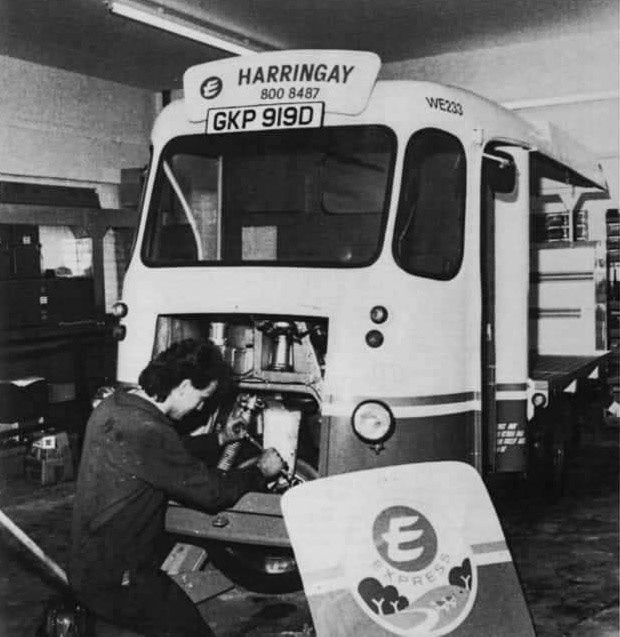 1985 Harringay float being serviced by Neil Hitchcock. (Courtesy ED Memories FB Group)