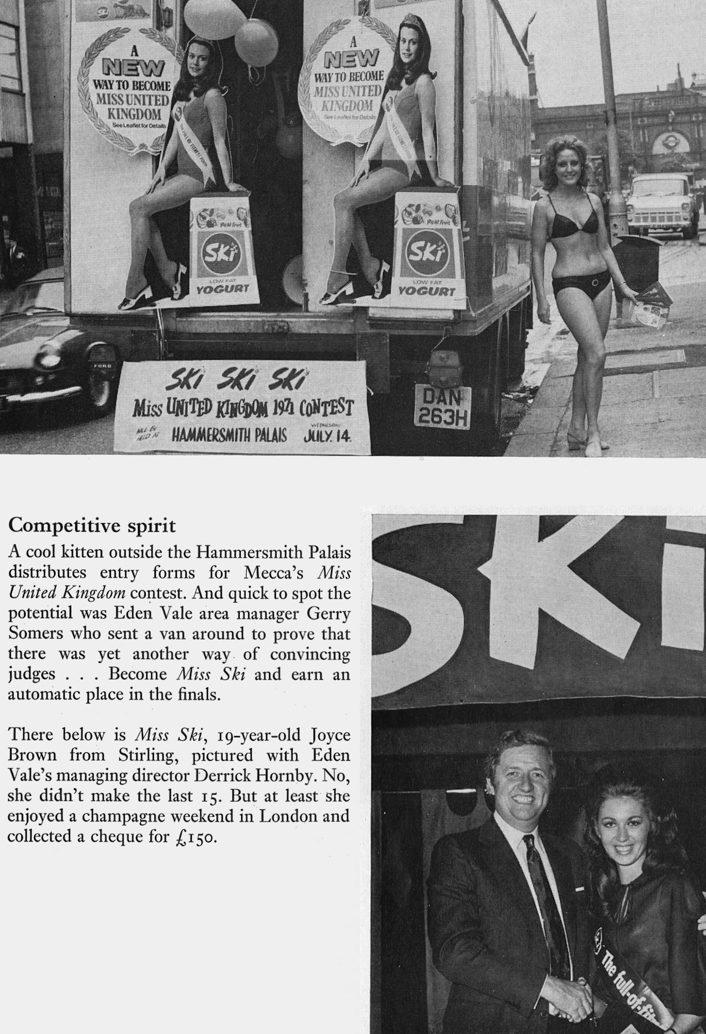 1971 Miss Ski was 19-year old Joyce Brown from Stirling, pictured with Eden Vale MD Derrick Hornby. (Express News Christmas)