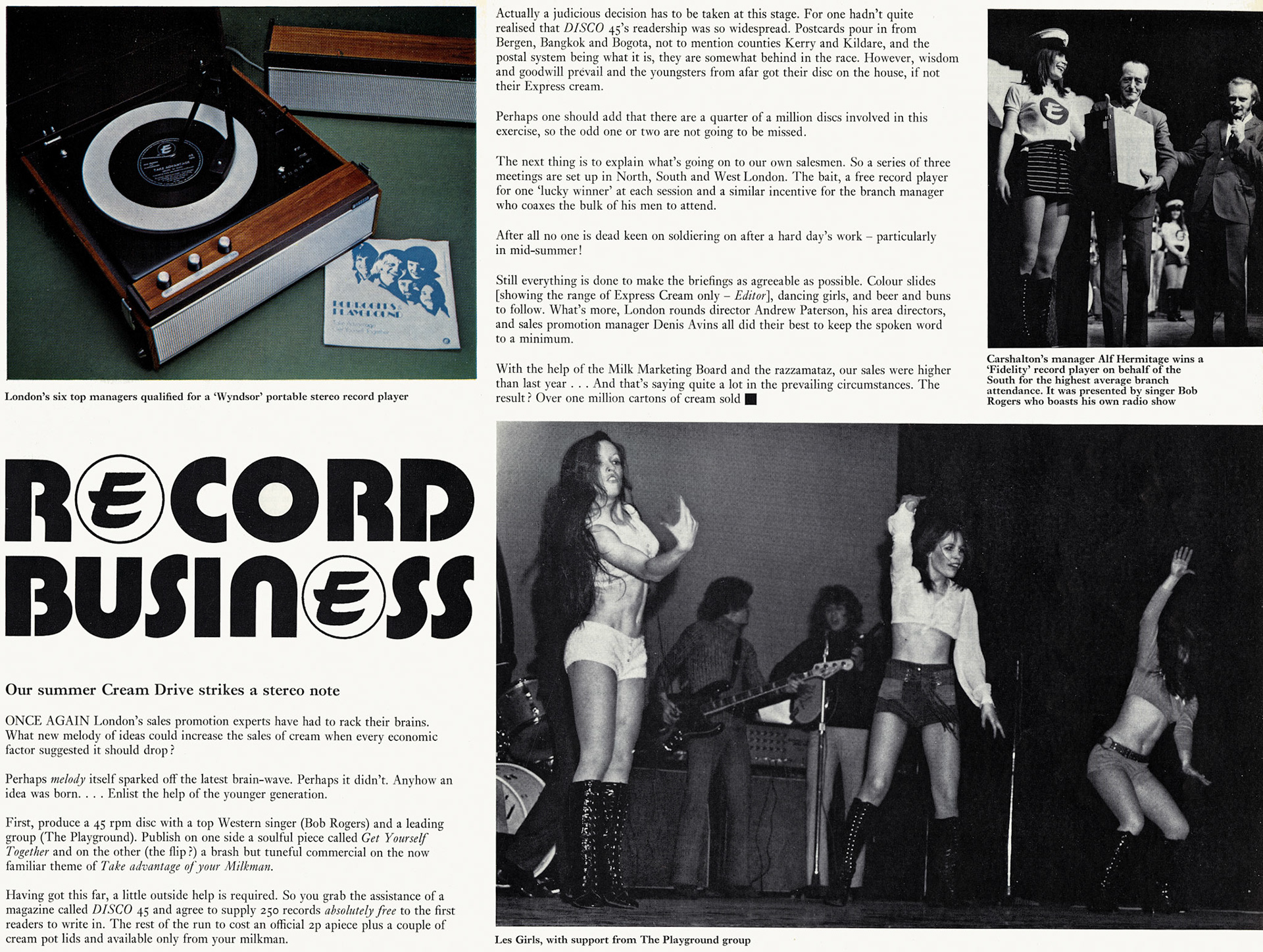 1971 Summer Cream Sales Promotion - Alf Hermitage, Manager of Carshalton Depot receiving a record player as a prize! (Courtesy Doreen Williams)