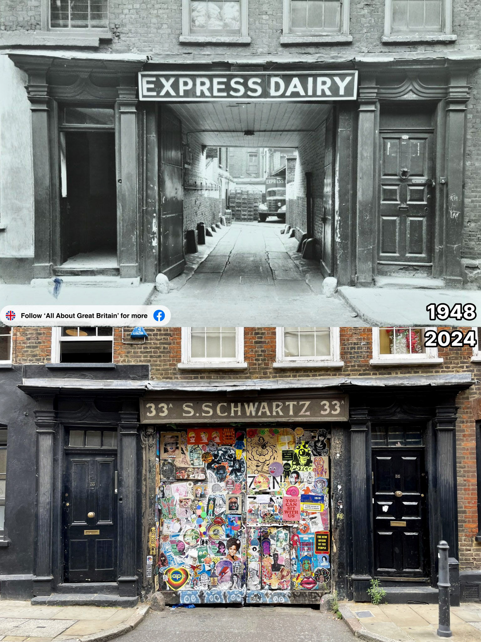 1948 Express Dairy Depot at 33-35 Fournier Street, Spitalfields (Courtesy All About Great Britain FB Group)