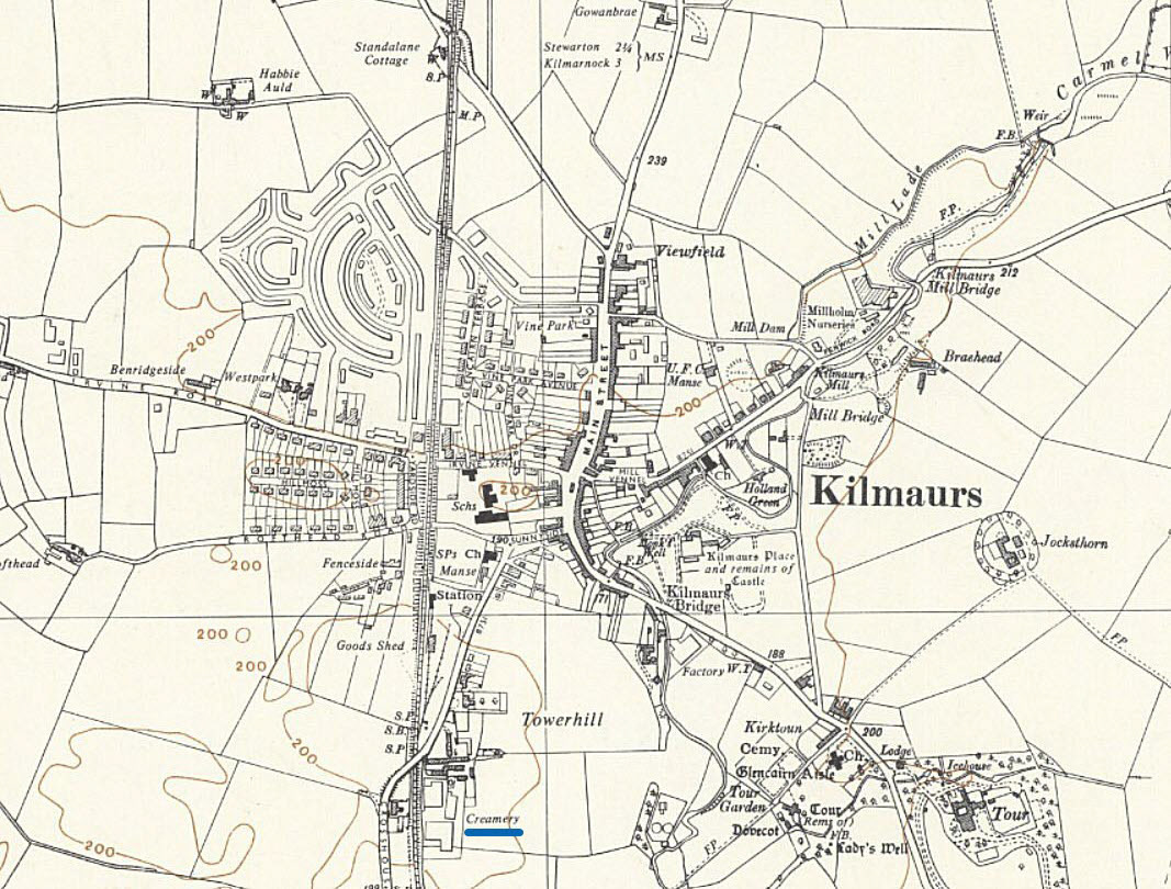 1958 Map of Kilmaurs, showing creamery location. (Courtesy Malcolm Sanders)