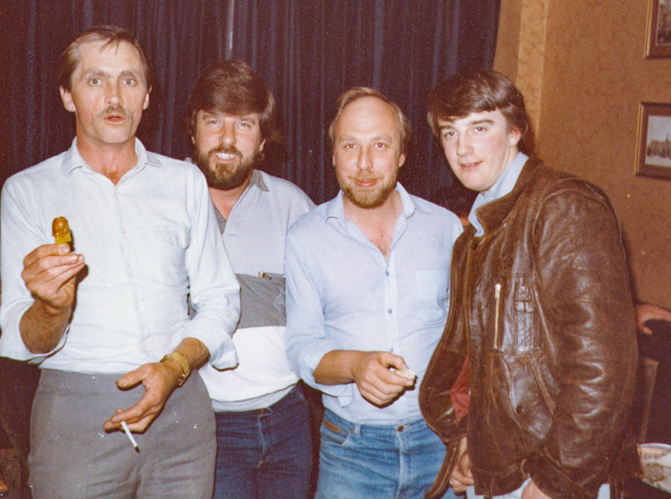 1980s Social Evening at 'The Farwig' pub, opposite Bromley Processing. L-R Bob Heath, Reg Ball, Colin Bristow, Reg's son Stephan.  (Picture by Reg Ball, on loan from Colin Bristow)