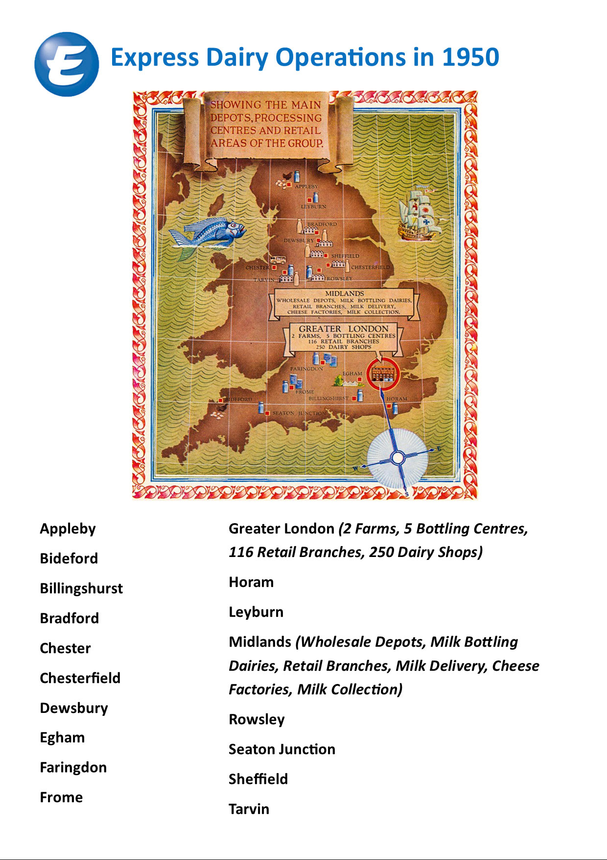 1950 Express Dairy Operations  (map image from Alan Salt)