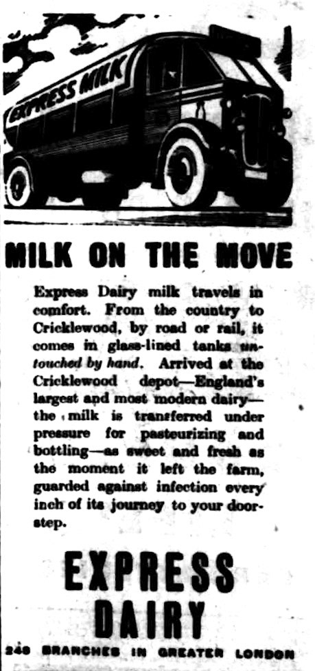 1935 Express Dairy advert in Lewisham Borough News - Tuesday 29 October (Courtesy of THE BRITISH LIBRARY BOARD)
