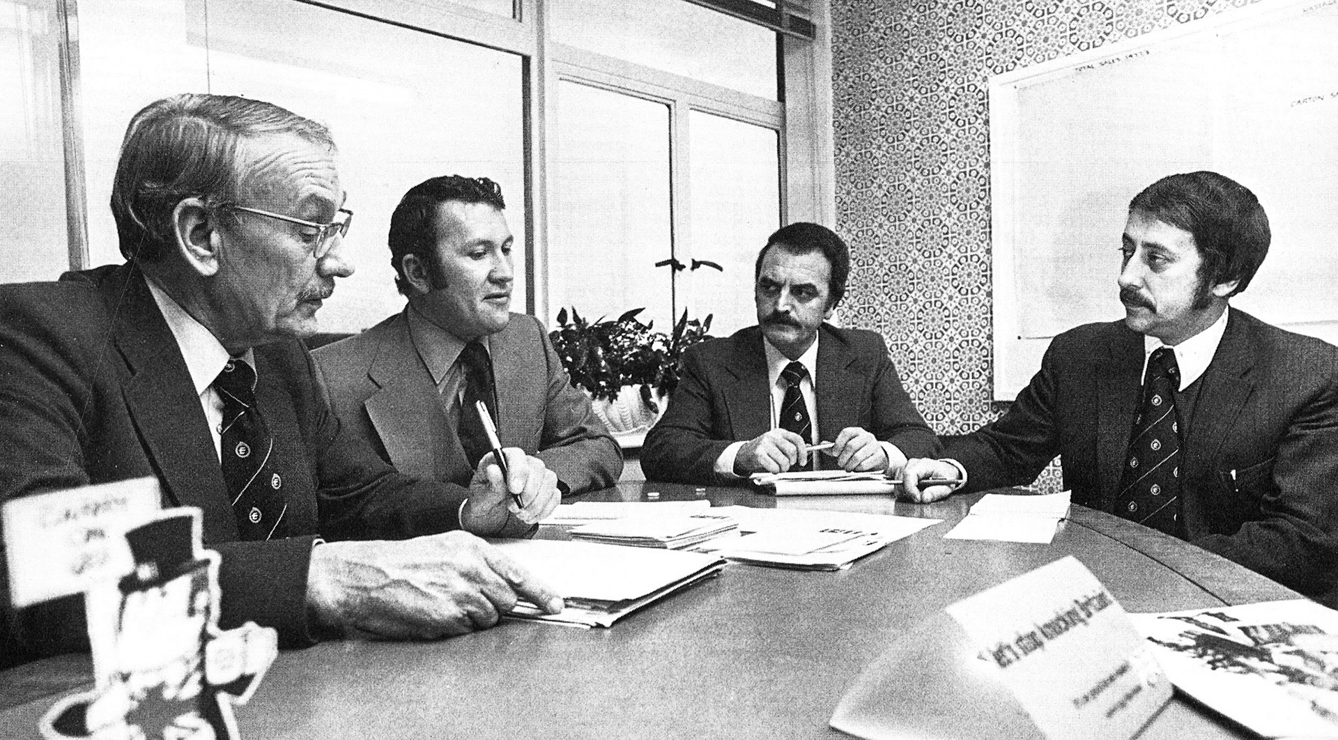 1978 Wakefield. L-R Jack Johnson, Roger Lunn, Malcolm Carter (Senior Regional Work Study Officer) and Ray Marshall (Area Accountant) (Express News Spring)