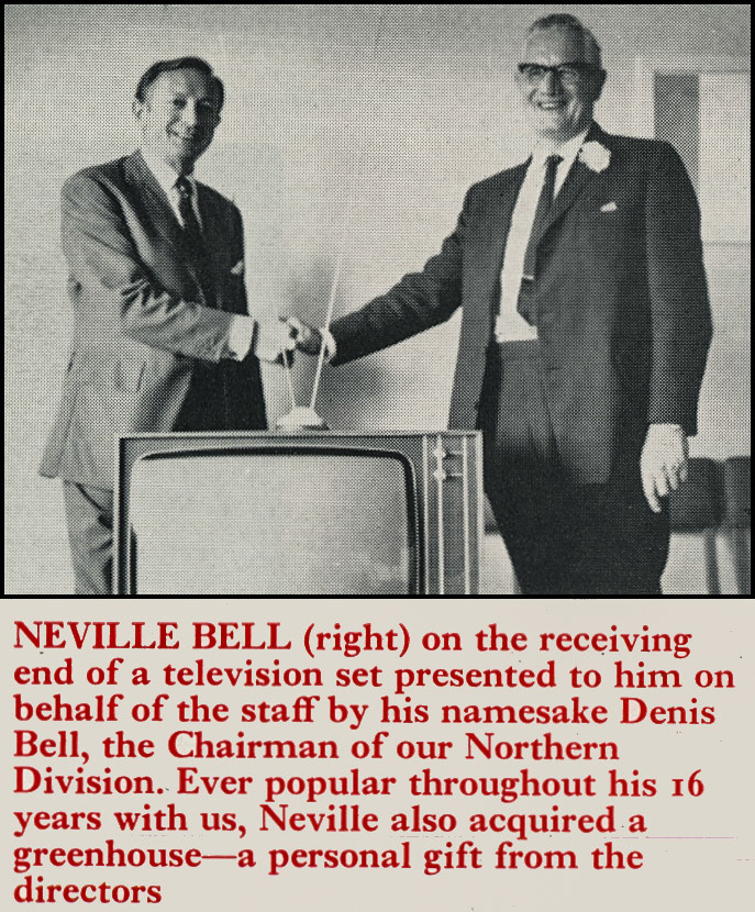 1970 Neville Bell retires, with Denis Bell presenting. (Express News Christmas)