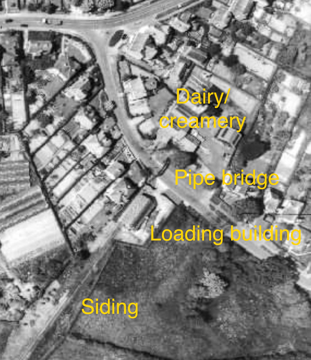 1959 Horam Creamery, annotated aerial view.