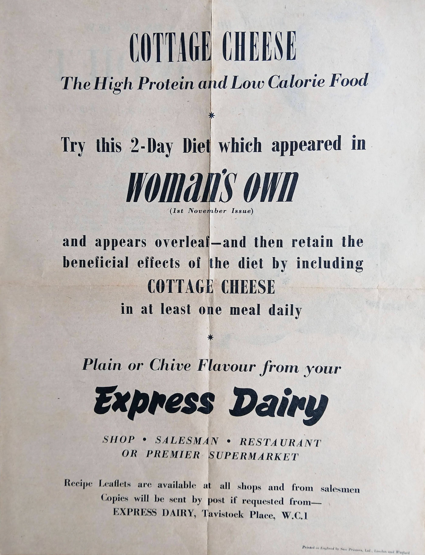 1960s? Sales leaflet for cottage cheese (Courtesy Paul Smith)