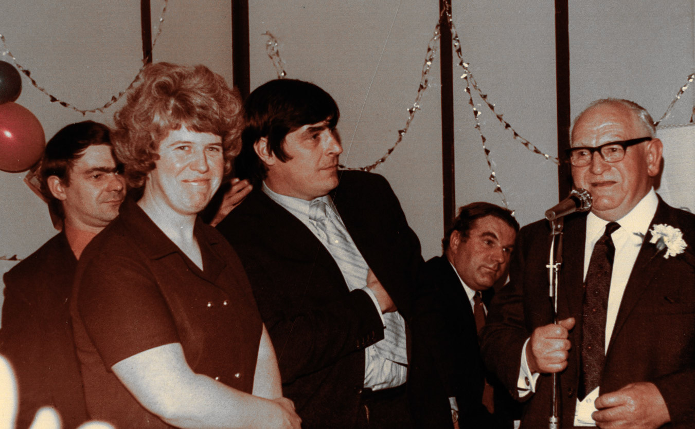 Patsy Johnson comments "Ann and Tony Johnson...my parents". Mike Challinor comments "Yes it is me and Jim Wirral on the mike. Edmond Betton sitting down, obviously been playing ‘cos he’s got a sweat on." (Courtesy Joe Lyons)