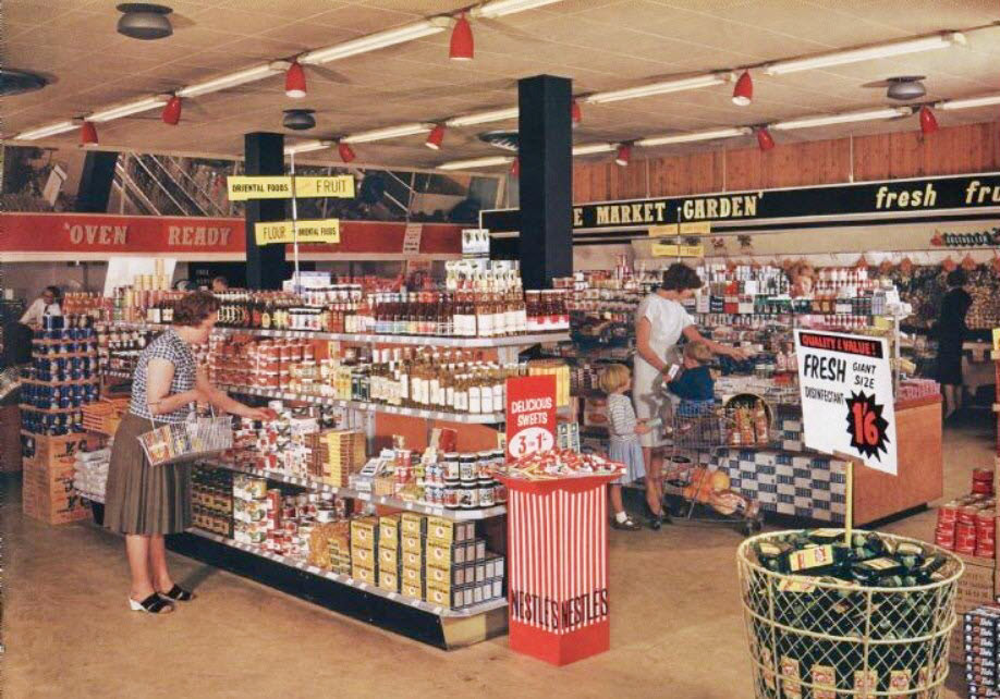 1958 Premier Supermarket in North Finchley, the same year that it opened. Steve comments "Express Dairy sold the Premier group to Mac Fisheries in 1966". Margaret Foulkes comments "I worked there around 1958, great memories. I was Margaret Russell until I married in 1959. The store was opposite the Torrington." Janice Stockdale adds "They used to have tins displayed in pyramid type constructions. When my cousin was staying with us, about 1961, he knocked a complete display down-all the shop assistants came running in panic and my cousin pointed at me and said “She did it” and ran out of the shop."  (Courtesy Steve Bennett)