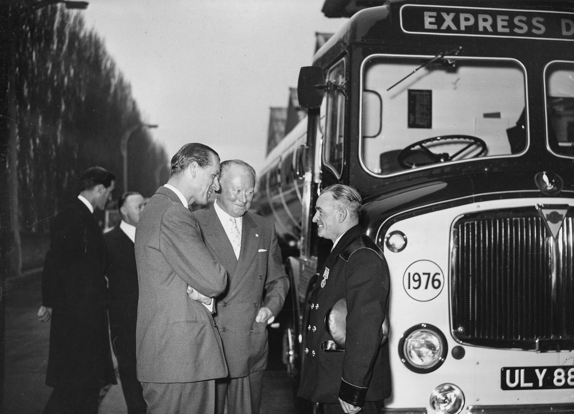 1957 South Morden-Duke of Edinburgh's visit on November 12-driver Charles Denney being presented to the Duke. (Courtesy Paul Luke)