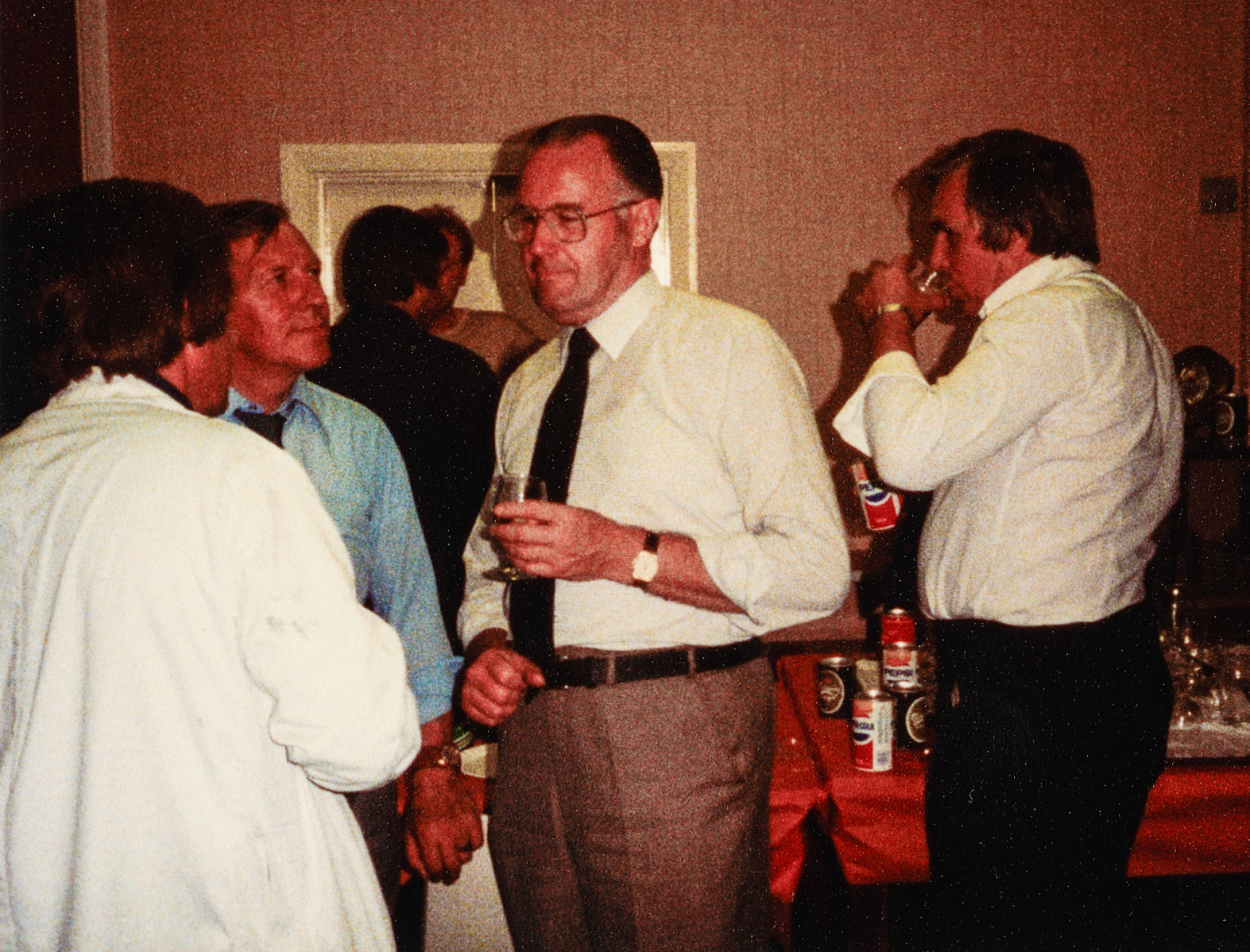 1983 South Morden 'Mac' Sennett's retirement Jim Tiller, Ernie Benford, Bill Whittle in the background (Courtesy Beryl Purslove)