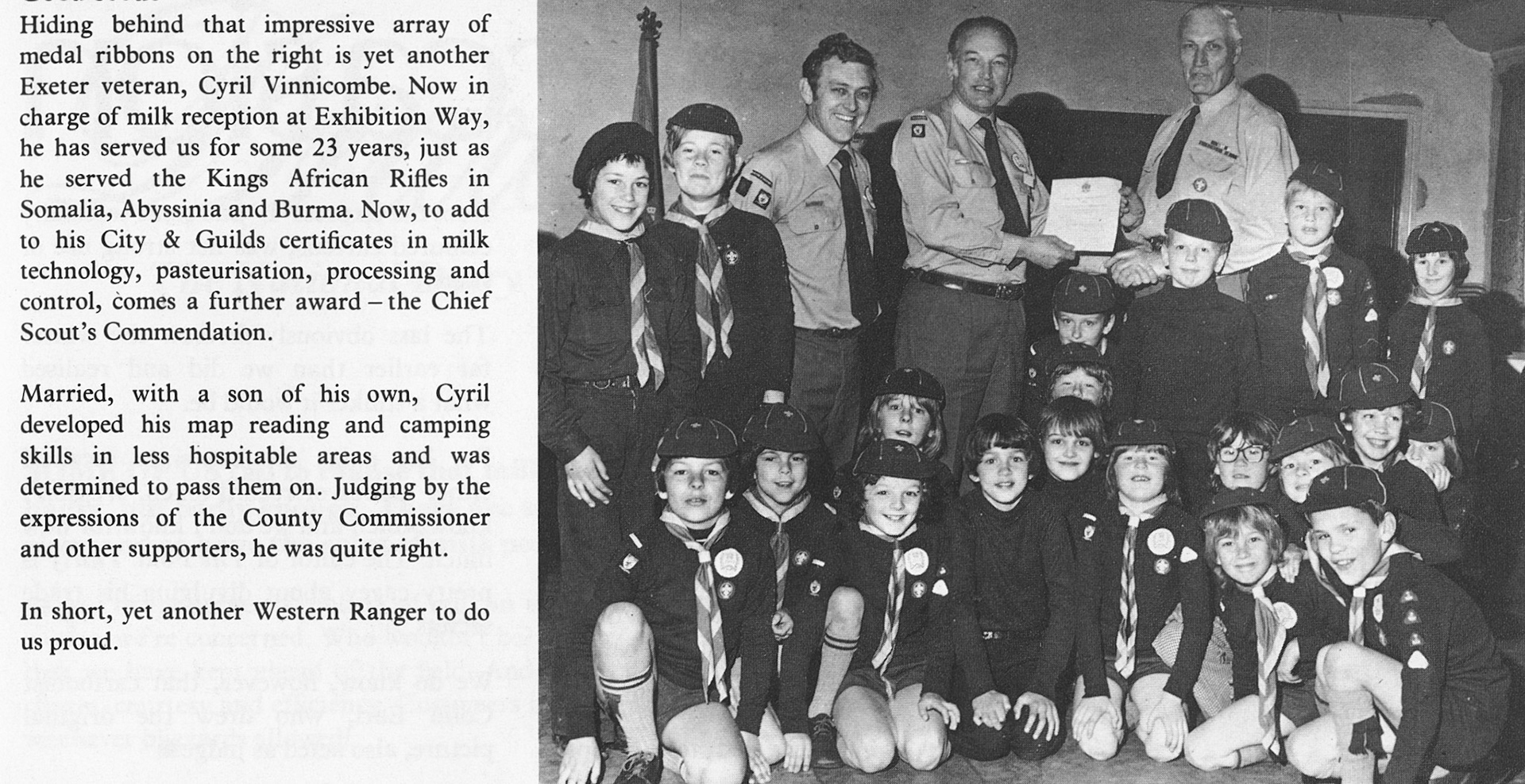 1979 Cyril Vinnicombe receives a commendation from the Chief Scout in Exeter