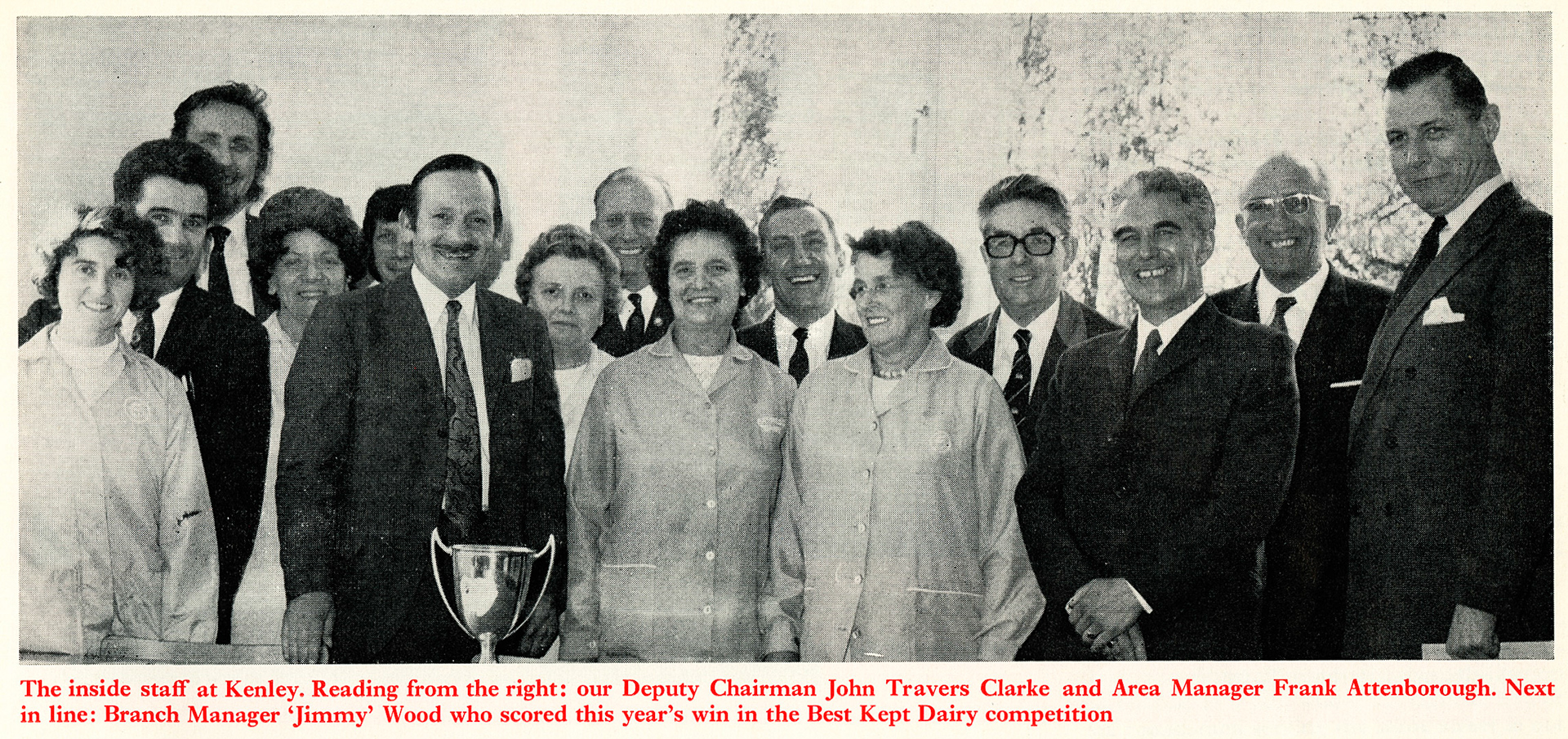 1972 JOHN TRAVERS CLARKE and FRANK ATTENBOROUGH, JIM HODGES (Kenley Retail Depot wins the Best Kept Dairy competition)
