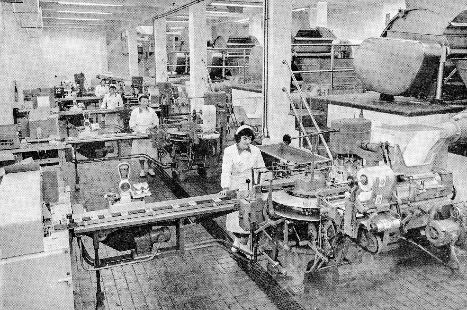 1960's Butter blending and packing at South Ruislip Central Stores, for Premier Supermarkets. (From Express Story 1864 - 1964)