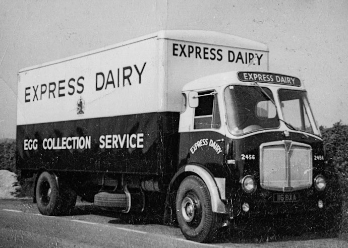1950's Egg Transport James Ayres comments "The stately AEC with a coachpainted number over each headlight (2456) is probably a Mercury built during the mid 1950s with a variety of engine options. It was the smallest of the AEC range." Phillip Budd comments "I remember these wagons coming to Crediton, as to what they were doing there I can't remember. The drivers were very friendly guys. We got talking about his lorry, for it seemed there were only two of them on the fleet with this door image. (Courtesy Keith Sweetland)