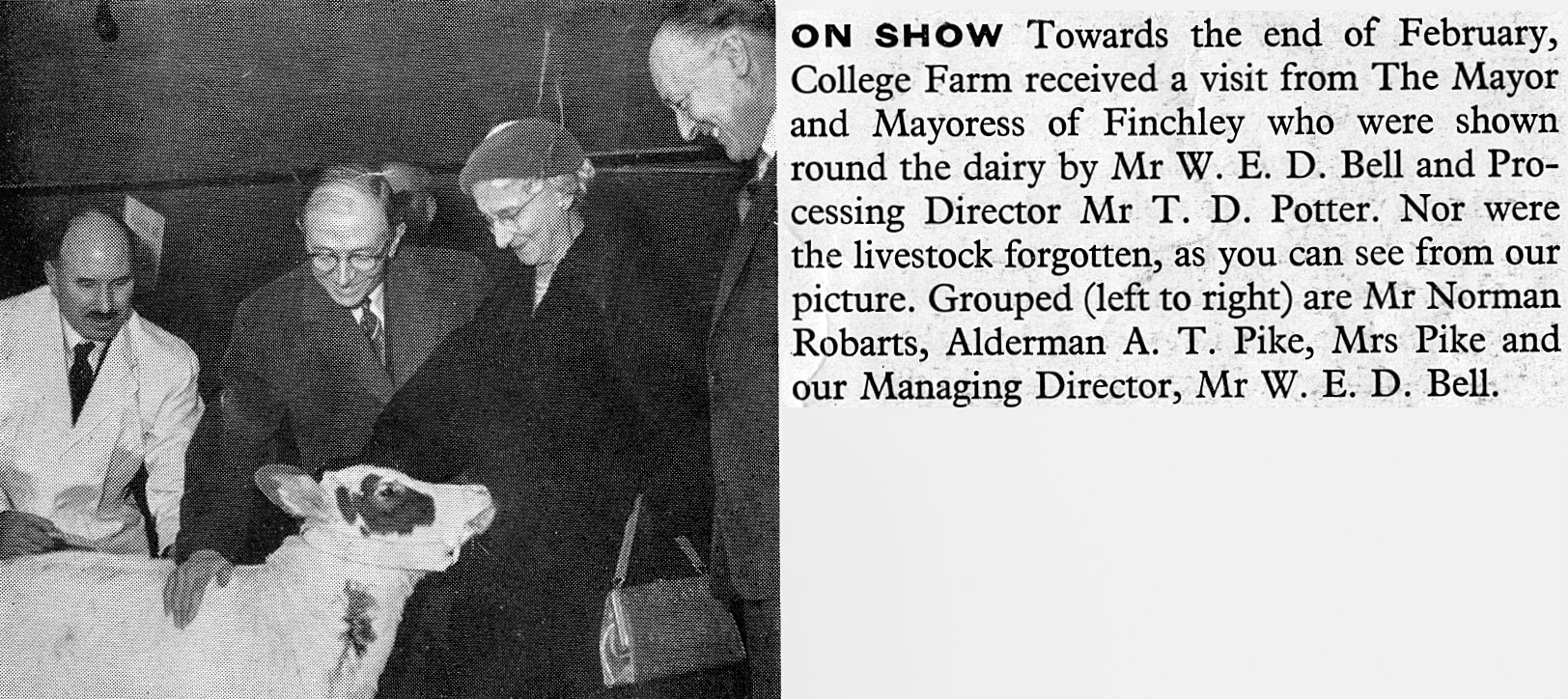 1959 the Mayor and Mayoress of Finchley visit College Farm. (Express News October)