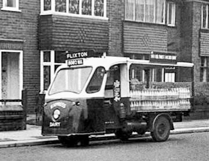 1960s? Flixton float. Colin Corne suggests that it's fitted with a diesel range extender. (Courtesy Don Reid)