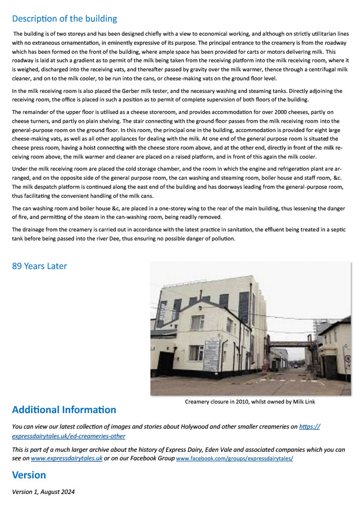History of Holywood Creamery and nearby Kirkudbright Creamery opening. (Express Dairy Tales publication)