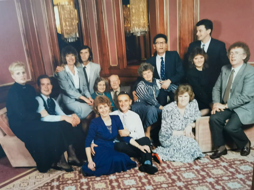 1986 Long service awards dinner, seven members of staff and manager from High Wycombe, including Eric Long, Tony Hewlett, Richard Collins, and Terry Ziton (Courtesy Keith Viney)