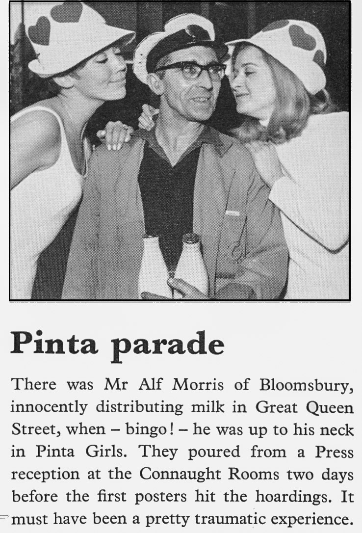 1967 Bloomsbury milkman Alf Morris receiving attention from 'Pinta Girls'. (Express News Summer)